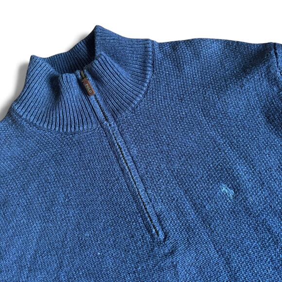 Vintage Polo by Ralph Lauren Navy Blue 3/4 Zip Sweater Large Silk Preppy Casual - Picture 3 of 8